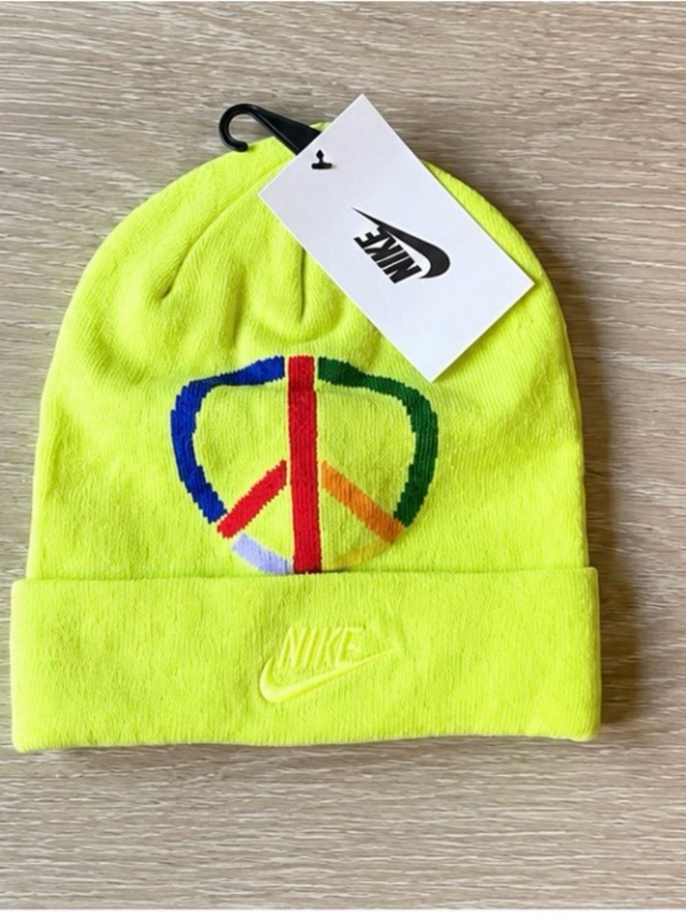 Nike adults unisex Neon Yellow Peace-Embroidered Beanie